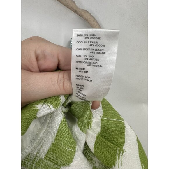 Anthropologie Green White Ikat Print Linen Blend Paperbag Shorts Women Small - Picture 6 of 12